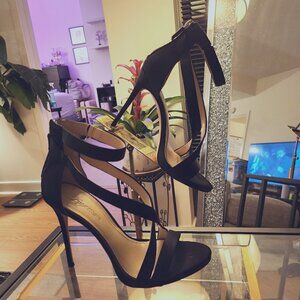 Vince Camuto Black Satin Strappy Stiletto Heels